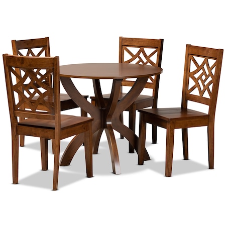 Baxton Studio Anila Modern and Contemporary Walnut Brown Finished Wood 5-Piece Dining Set 179-11388-10901-Zoro